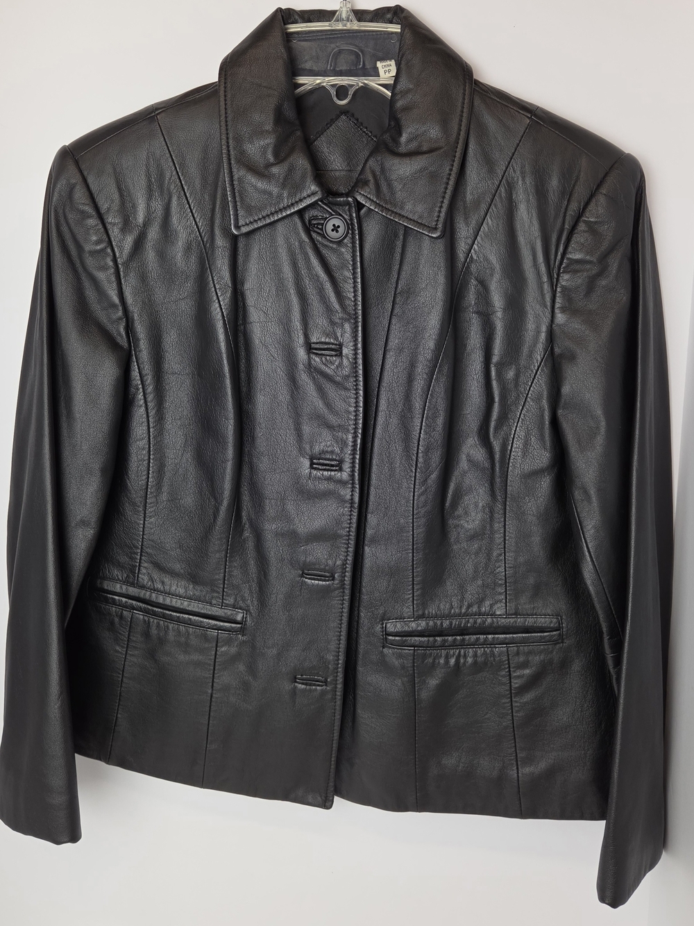 Preston & York Black Leather Button-Front Jacket